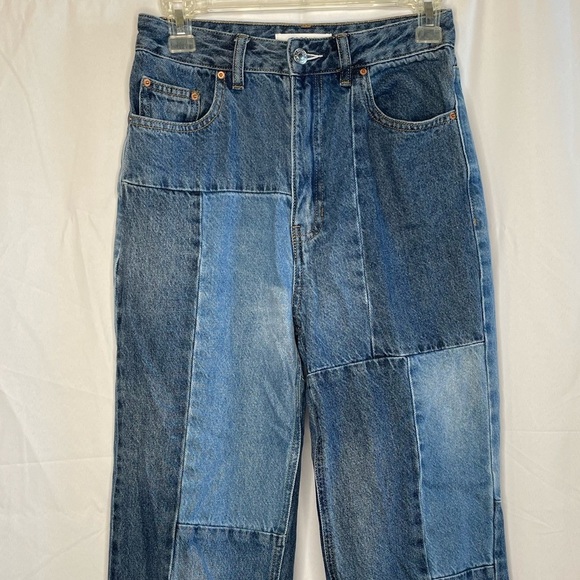 Pacsun Junior's Medium Wash 90s Boyfriend Patchwork Blue Denim Jeans - Picture 2 of 6